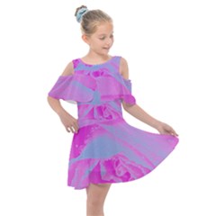 Perfect Hot Pink And Light Blue Rose Detail Kids  Shoulder Cutout Chiffon Dress by myrubiogarden