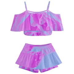 Perfect Hot Pink And Light Blue Rose Detail Kids  Off Shoulder Skirt Bikini by myrubiogarden