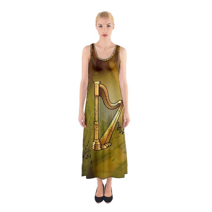 Wonderful Golden Harp On Vintage Background Sleeveless Maxi Dress