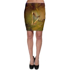 Wonderful Golden Harp On Vintage Background Bodycon Skirt by FantasyWorld7