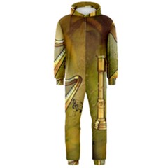 Wonderful Golden Harp On Vintage Background Hooded Jumpsuit (men)  by FantasyWorld7