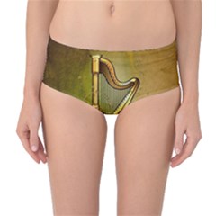 Wonderful Golden Harp On Vintage Background Mid-waist Bikini Bottoms by FantasyWorld7