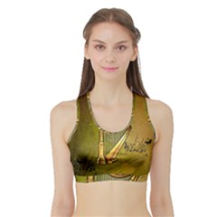 Wonderful Golden Harp On Vintage Background Sports Bra With Border by FantasyWorld7