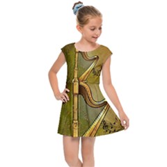 Wonderful Golden Harp On Vintage Background Kids Cap Sleeve Dress by FantasyWorld7