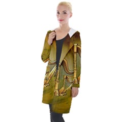 Wonderful Golden Harp On Vintage Background Hooded Pocket Cardigan