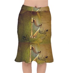 Wonderful Golden Harp On Vintage Background Mermaid Skirt by FantasyWorld7