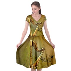 Wonderful Golden Harp On Vintage Background Cap Sleeve Wrap Front Dress by FantasyWorld7