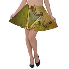 Wonderful Golden Harp On Vintage Background Velvet Skater Skirt by FantasyWorld7