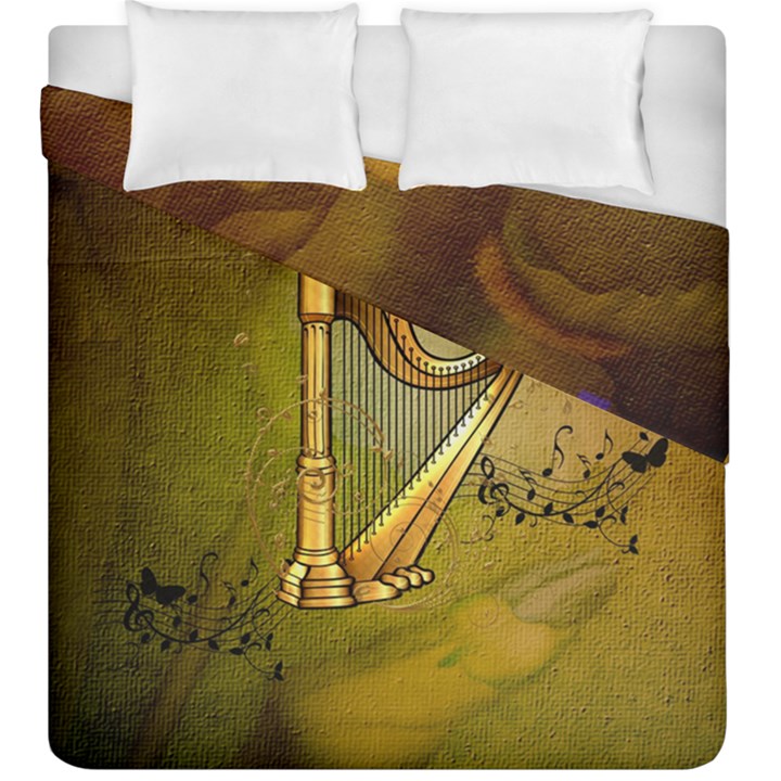 Wonderful Golden Harp On Vintage Background Duvet Cover Double Side (King Size)