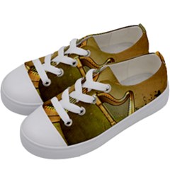 Wonderful Golden Harp On Vintage Background Kids  Low Top Canvas Sneakers by FantasyWorld7