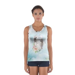 Cute Little Maltese With Flowers Sport Tank Top  by FantasyWorld7