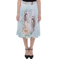 Cute Little Maltese With Flowers Classic Midi Skirt by FantasyWorld7