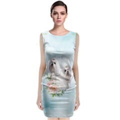 Cute Little Maltese With Flowers Sleeveless Velvet Midi Dress by FantasyWorld7