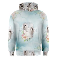 Cute Little Maltese With Flowers Men s Overhead Hoodie by FantasyWorld7