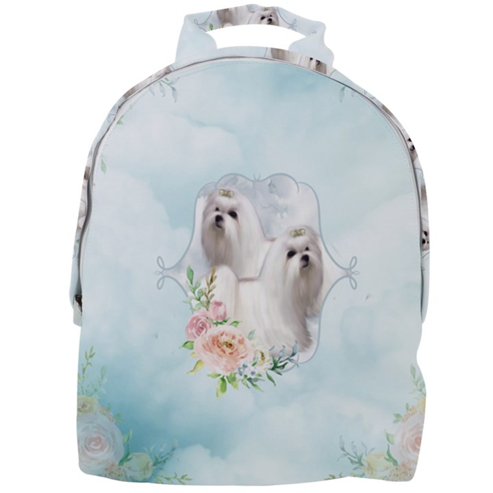 Cute Little Maltese With Flowers Mini Full Print Backpack