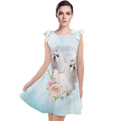 Cute Little Maltese With Flowers Tie Up Tunic Dress by FantasyWorld7