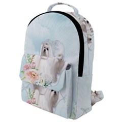 Cute Little Maltese With Flowers Flap Pocket Backpack (small)