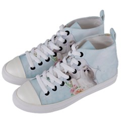 Cute Little Maltese With Flowers Women s Mid-top Canvas Sneakers by FantasyWorld7