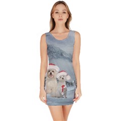 Christmas, Cute Dogs And Squirrel With Christmas Hat Bodycon Dress by FantasyWorld7