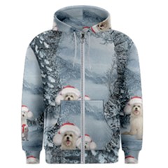 Christmas, Cute Dogs And Squirrel With Christmas Hat Men s Zipper Hoodie by FantasyWorld7