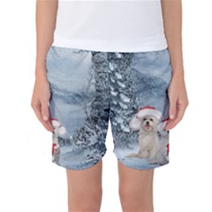 Christmas, Cute Dogs And Squirrel With Christmas Hat Women s Basketball Shorts by FantasyWorld7