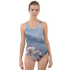 Christmas, Cute Dogs And Squirrel With Christmas Hat Cut-out Back One Piece Swimsuit by FantasyWorld7