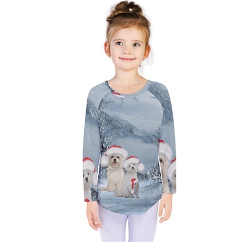 Christmas, Cute Dogs And Squirrel With Christmas Hat Kids  Long Sleeve Tee by FantasyWorld7