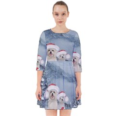 Christmas, Cute Dogs And Squirrel With Christmas Hat Smock Dress by FantasyWorld7