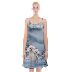 Christmas, Cute Dogs And Squirrel With Christmas Hat Spaghetti Strap Velvet Dress by FantasyWorld7