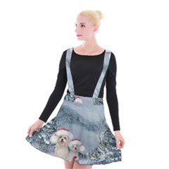 Christmas, Cute Dogs And Squirrel With Christmas Hat Suspender Skater Skirt by FantasyWorld7