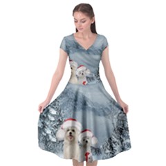 Christmas, Cute Dogs And Squirrel With Christmas Hat Cap Sleeve Wrap Front Dress by FantasyWorld7