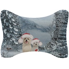 Christmas, Cute Dogs And Squirrel With Christmas Hat Seat Head Rest Cushion by FantasyWorld7