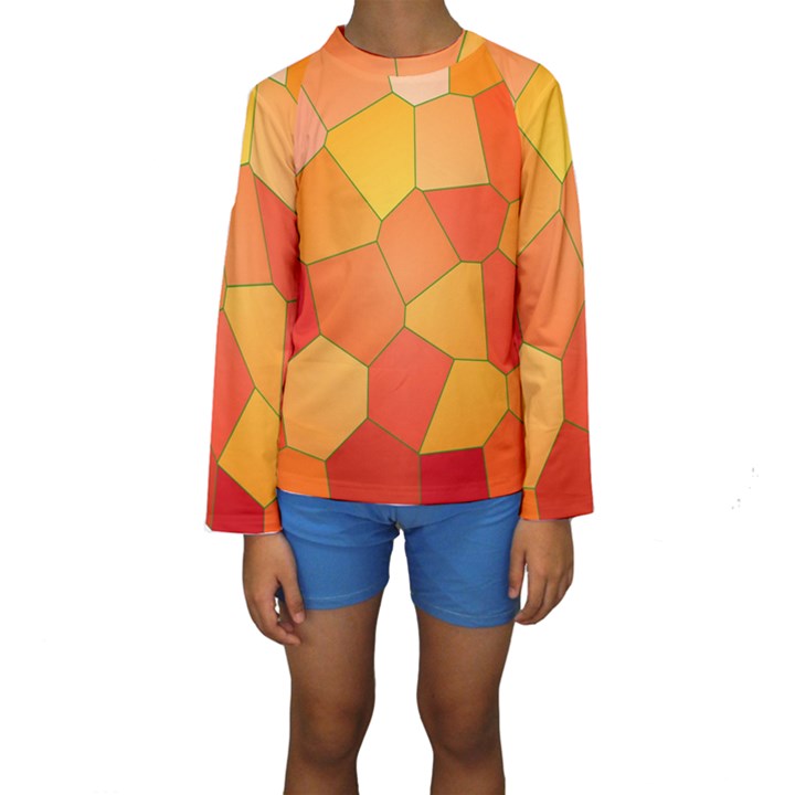 Background Pattern Orange Mosaic Kids  Long Sleeve Swimwear