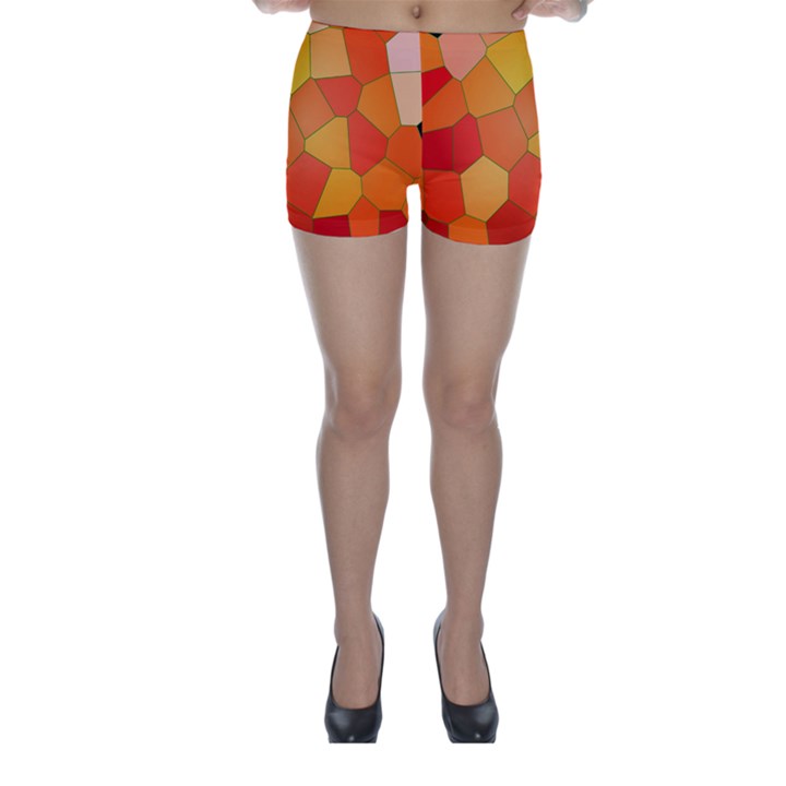 Background Pattern Orange Mosaic Skinny Shorts