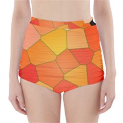 Background Pattern Orange Mosaic High-waisted Bikini Bottoms by Mariart