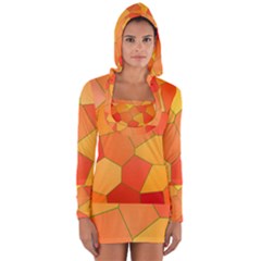 Background Pattern Orange Mosaic Long Sleeve Hooded T-shirt by Mariart