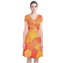 Background Pattern Orange Mosaic Short Sleeve Front Wrap Dress by Mariart