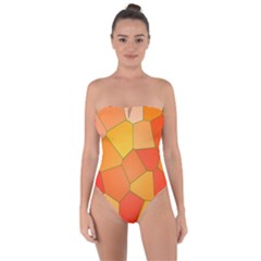 Background Pattern Orange Mosaic Tie Back One Piece Swimsuit