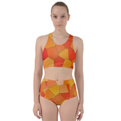 Background Pattern Orange Mosaic Racer Back Bikini Set