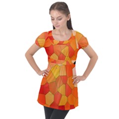 Background Pattern Orange Mosaic Puff Sleeve Tunic Top