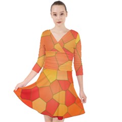 Background Pattern Orange Mosaic Quarter Sleeve Front Wrap Dress by Mariart