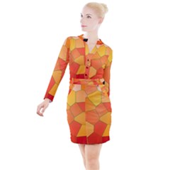 Background Pattern Orange Mosaic Button Long Sleeve Dress