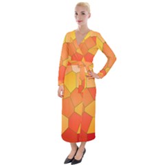 Background Pattern Orange Mosaic Velvet Maxi Wrap Dress