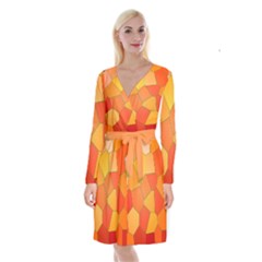 Background Pattern Orange Mosaic Long Sleeve Velvet Front Wrap Dress by Mariart