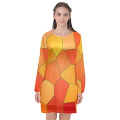 Background Pattern Orange Mosaic Long Sleeve Chiffon Shift Dress  by Mariart