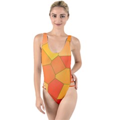 Background Pattern Orange Mosaic High Leg Strappy Swimsuit by Mariart