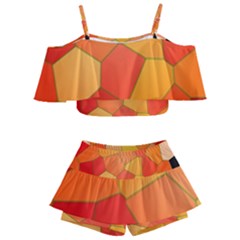 Background Pattern Orange Mosaic Kids  Off Shoulder Skirt Bikini by Mariart