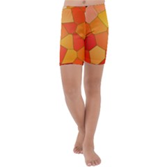 Background Pattern Orange Mosaic Kids  Lightweight Velour Capri Yoga Leggings by Mariart