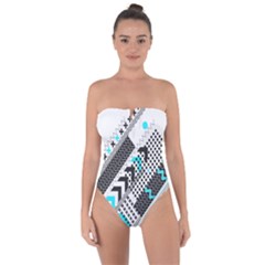 Green Geometric Abstract Tie Back One Piece Swimsuit by Mariart