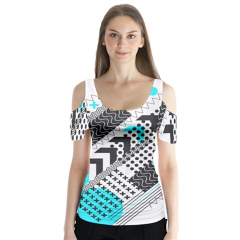 Green Geometric Abstract Butterfly Sleeve Cutout Tee  by Mariart